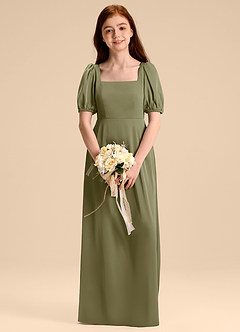 Azazie Briar Junior Robe Trapèze en Satin extensible Arc Pistache image1