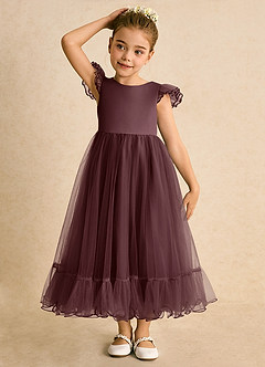 Azazie Phebs Blumenmädchenkleider A-Linie Tüll Kleid Sangria image5