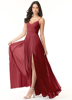 Azazie Vini Bridesmaid Dresses Pomegranate A-Line V-Neck Pleated Chiffon Dress image3