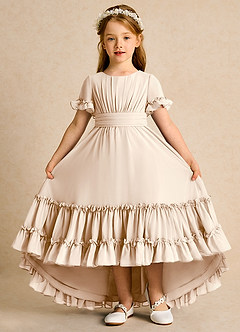 Azazie Kass Flower Girl Dresses White Alabaster A-Line Pleated Chiffon Dress image2