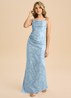 Azazie Mai Junior Sky Blue Sheath Pleated Floral Burnout Dress image6