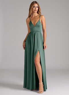 Azazie Aaida Brautjungfernkleider A-Linie Korsett Stretch-Satin Kleid Eukalyptus image4