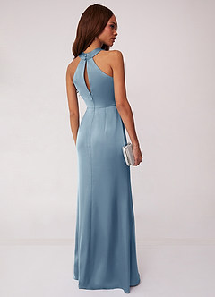 Barbie ♥ Azazie Bridesmaid Dresses Dusty Blue Sheath Stretch Satin Dress image2