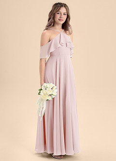 Azazie Tessabelle Junior Blushing Pink A-Line Off the Shoulder Chiffon Dress image5