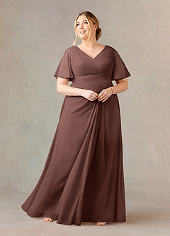 Azazie Morning Glory Abiti per la Madre della Sposa Abito A-Line in Chiffon Increspato con Scollo a V Espresso image5