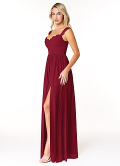 Azazie Cleobella Robes de demoiselle d'honneur Robe Trapèze en Mousseline de soie Dentelle en forme de cœur Bourgogne image4