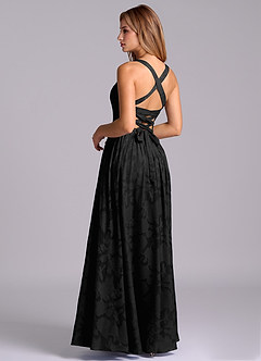 Azazie Francis Brautjungfernkleider A-Linie Korsett Blumen-Burnout Kleid Schwarz image2