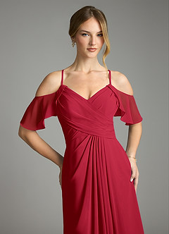 Azazie Dakota Bridesmaid Dresses Scarlet A-Line V-Neck Pleated Chiffon Dress image7