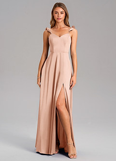 Azazie Everett Bridesmaid Dresses Rose Gold A-Line Stretch Satin Dress image3