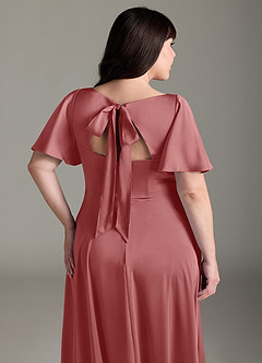 Azazie Kimber 신부 들러리 드레스 A라인 셔링 스트레치 새틴 바닥 길이 드레스 image12