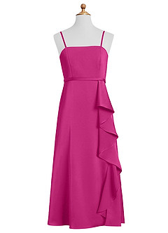 Azazie Kaylee Junior Fuchsia A-Line with Belt Stretch Satin Dress image8