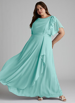 Azazie Aaliyah Modest Bridesmaid Dresses A-Line Scoop Pleated Chiffon Floor-Length Dress image8