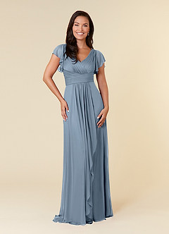 Azazie Reneya vestidos de madre de la novia Vestido de Azul Polvoriento de Malla de Corte En A con Plisado image1
