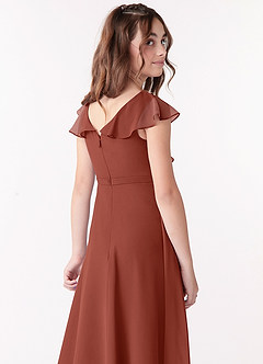 Azazie Posie Junior A-Linie Gestreift Chiffon Kleid Rotbraun image6