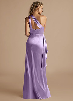 Azazie Maive Bridesmaid Dresses Lilac Sheath Ruched Metallic Satin Dress image3