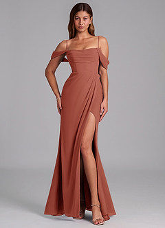 Azazie Johana Jurken voor bruidsmeisjes Converteerbaar Jurk van Chiffon met Zeemeermin Off the Shoulder Kastanjebruin image4