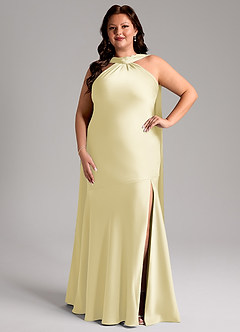 Azazie Kinsley Vestidos de damas de honor Vestido de Sorbete De Limón de Satén Elástico de Corte Sirena con Corte Lateral image8