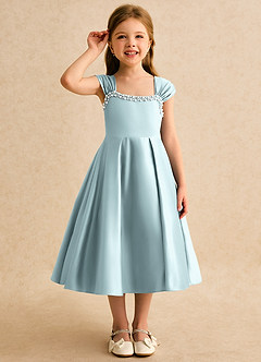 Azazie Yosemite Flower Girl Dresses Mist Ball-Gown Sweetheart Neckline Matte Satin Dress image5
