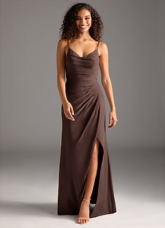 Azazie Deandra Brautjungfernkleider Meerjungfrau-Linie Plissee Chiffon Kleid Ganache image5
