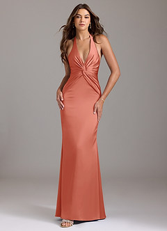 Azazie Valerie Brudtärnklänningar Klä av Sjöjungfru i Stretch Satin Plisserad Laxrosa image1