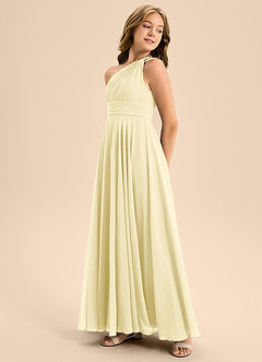 Azazie Charlize Junior Lemon Sorbet A-Line Pleated Chiffon Dress image4
