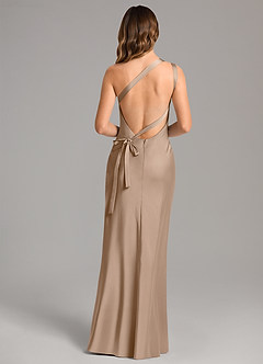 Azazie Monroe Bridesmaid Dresses Taupe Mermaid One Shoulder Stretch Satin Dress image2