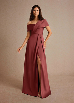 Azazie Milton vestidos de madre de la novia Vestido Terracota de Satén Elástico de Corte en A con Plisado image1
