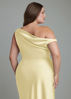 Azazie Emerson Bridesmaid Dresses Lemon Sorbet Mermaid Off the Shoulder Stretch Satin Dress image13