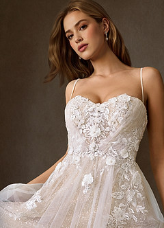 Azazie Seradine Wedding Dresses Diamond White Nude A-Line Off the Shoulder Beading Dress image5