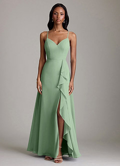Azazie Naeem Bridesmaid Dresses Matcha A-Line V-Neck Ruffle Chiffon Dress image2