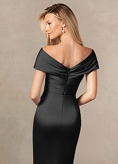 Azazie Ludlow Mother of the Bride Dresses Black Mermaid Pleated Stretch Satin Dress image5