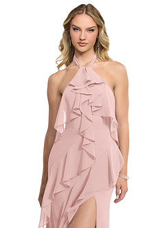 Azazie Velma Abiti da Damigella Abito A-Line in Chiffon Spacco laterale Rosa Cipria image4
