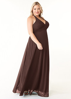 Azazie Tessie 신부 들러리 드레스 A라인 주름진 쉬폰 바닥 길이 드레스 image8