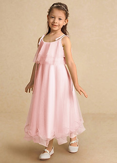Azazie Bunie Flower Girl Dresses Blushing Pink A-Line Spaghetti Strap Tulle Dress image6