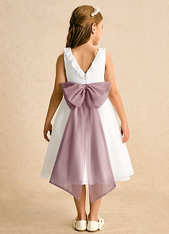 Azazie Dani Abiti da Ragazza di Fiori Abito A-Line in Chiffon Fiocco Avorio Rosa Antico image7