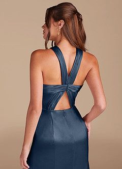 Azazie Rue Bridesmaid Dresses Dark Navy Mermaid Pleated Metallic Satin Dress image6