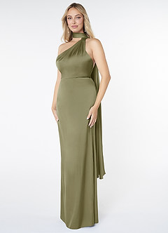 Azazie Kaylani Brautjungfernkleider Meerjungfrau-Linie Hoher Kragen Stretch-Satin Kleid Pistazie image3
