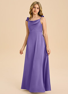 Azazie Gumdrop Junior Tahiti Empire Pleated Stretch Satin Dress image3