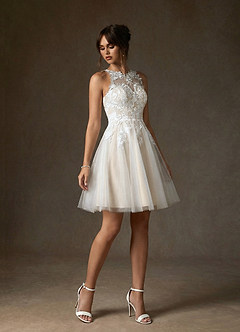 Azazie Melrose Hochzeitskleider A-Linie Herzausschnitt Spitze Kleid Diamantweiß Champagner image6