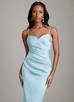 Azazie Sonora Bridesmaid Dresses Sky Blue Sheath Strapless Stretch Satin Dress image3