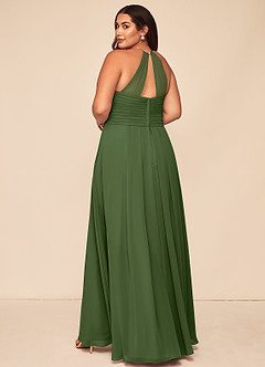 Azazie Ginger Bridesmaid Dresses Olive A-Line Halter Pleated Chiffon Dress image11