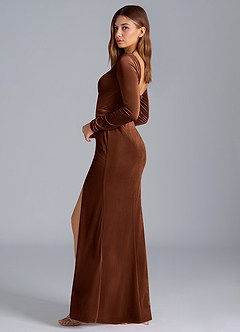 Azazie Addie Jurken voor bruidsmeisjes Jurk van flueel met Kolom Lange mouw Omber image6