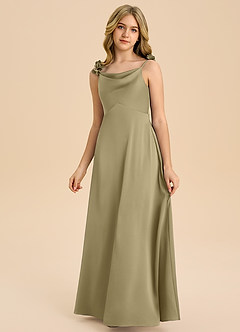 Azazie Gumdrop Junior Moss Green Empire Pleated Stretch Satin Dress image3