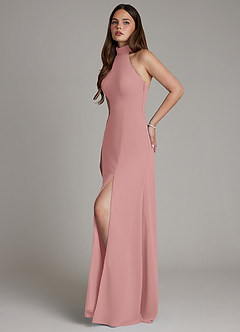 Azazie Myra Bridesmaid Dresses Dusty Rose A-Line High Neck Chiffon Dress image5