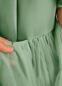 Azazie Cocoa Abiti da Ragazza di Fiori Abito Principessa in Tulle Plissettato Matcha image10