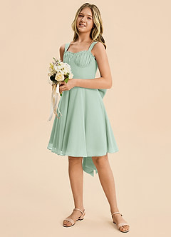 Azazie Arie Junior Agave A-Line Ruched Chiffon Dress image3