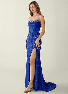 Esme Royal Blue Two-piece Corset Stretch Satin Mermaid Prom Dress image4