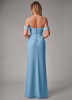 Azazie Haisley Bridesmaid Dresses Steel Blue Sheath Off the Shoulder Chiffon Convertible Dress image7
