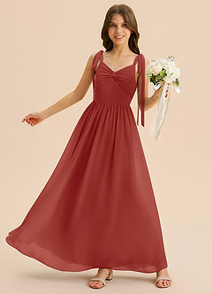 Azazie Izzy Junior Vestido de Terracota de Gasa de Corte en A con Plisado image3