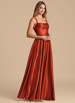Azazie Shaude Bridesmaid Dresses Paprika A-Line Pleated Metallic Satin Dress image4